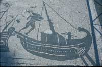 Mosaic of amphorae being unloaded from a ship, Ostia