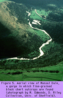 Aerial view of the
Monsal Dale, a gorge in which fine-grained chert outcrops are
found.