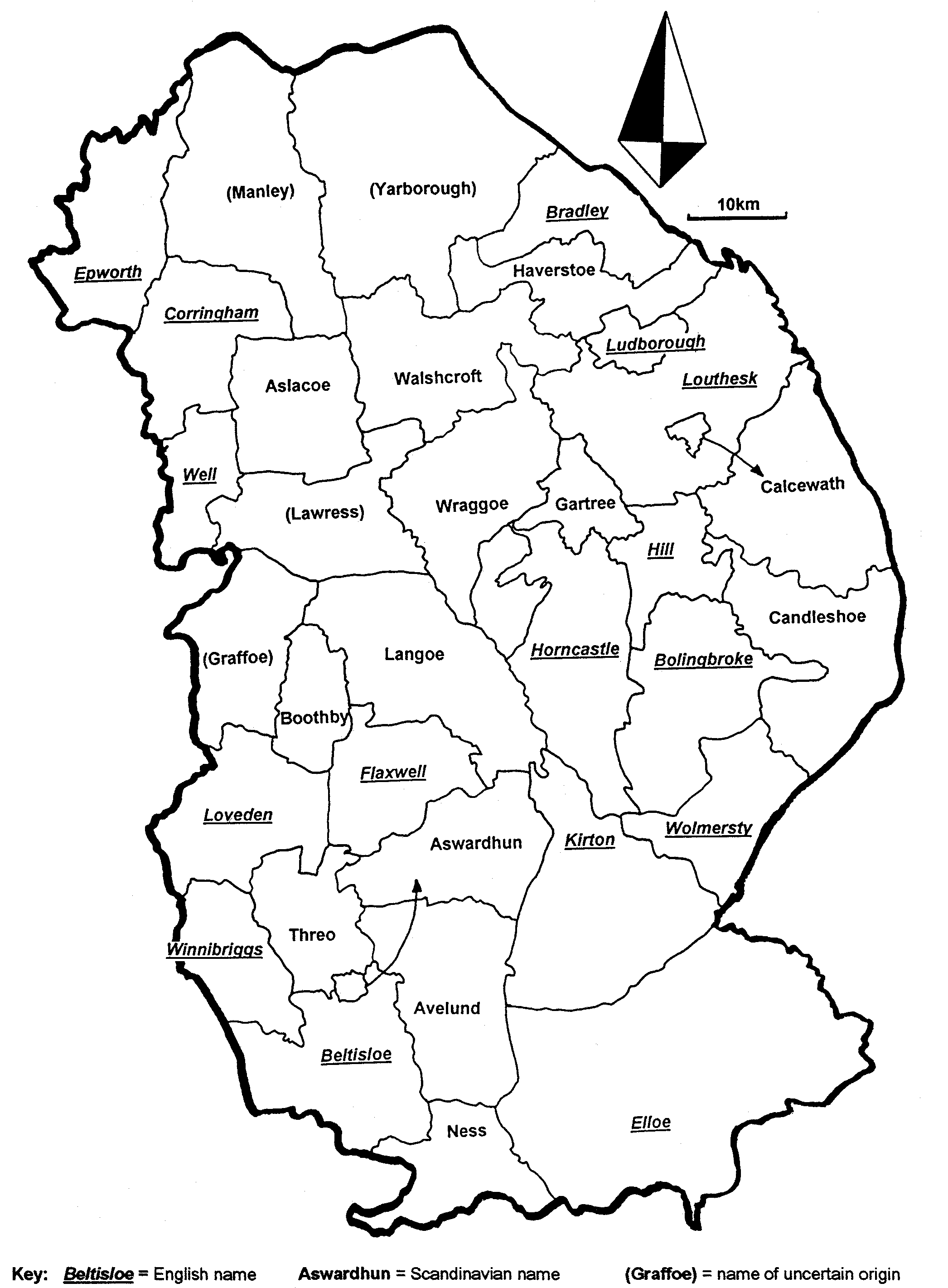 Figure 4: Lincolnshire wapentake/hundred names