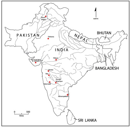 Figure 1: The geographical distribution of well-known Early Acheulian sites in the Indian subcontinent.