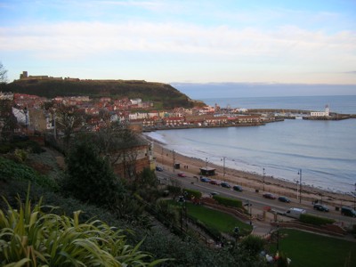 Scarborough, South Bay, overlooked by Scarborough Castle on the headland 