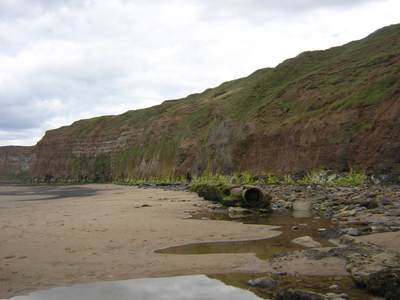 Disused sewage pipeline on the foreshore at Saltburn 