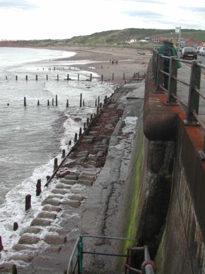 Anti-tank defences now incorporated into the sea wall at Sandsend