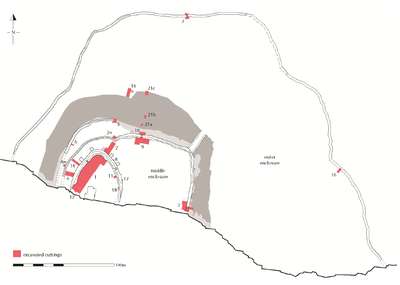 Map of cuttings excavated at Dún Aonghasa 1992-1995.