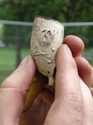 Thumbnail of Clay pipe bowl with skull and cross-bones, probably referring to the motto of the 17th Lancers, “Death or Glory”. Likely to have been made by the Pollock Factory, Manchester.
