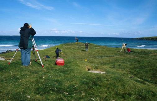 Figure 43: Unst Heritage Society surveying an eroding prehistoric mound in Shetland.