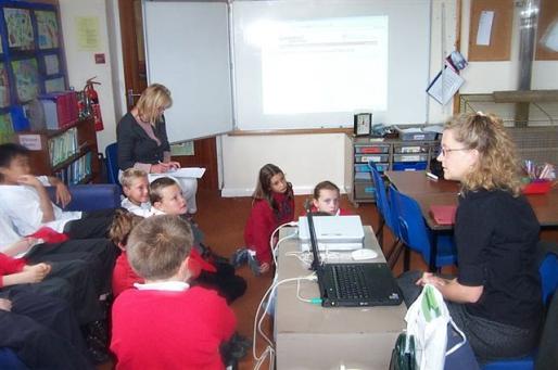 Figure 64: Rachel Shaw, Education Consultant, giving a talk on using the HER website to local school children, many of whom were far more adept at picking it up than most of the adults.