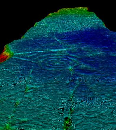 Colourised laser scan image from the Breaking Through Rock Art Recording: 3D laser scanning of megalithic rock art archive