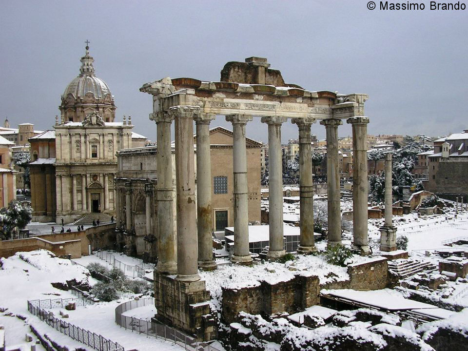 Snow frosted Temple of Saturn in Rome. Competition winning image.
