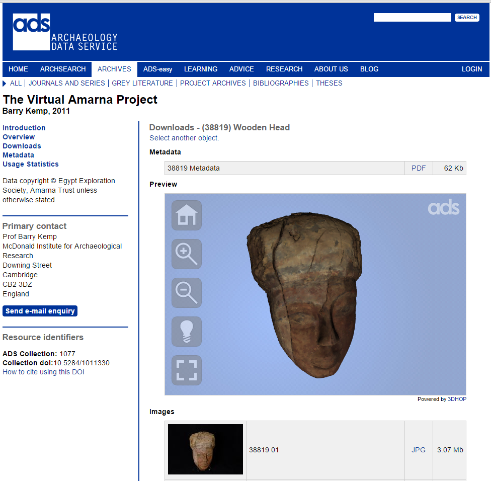 Screenshot of the new ADS viewer within the Virtual Amarna Project archive