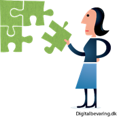 Cartoon of person fitting a jigsaw piece into a larger puzzle