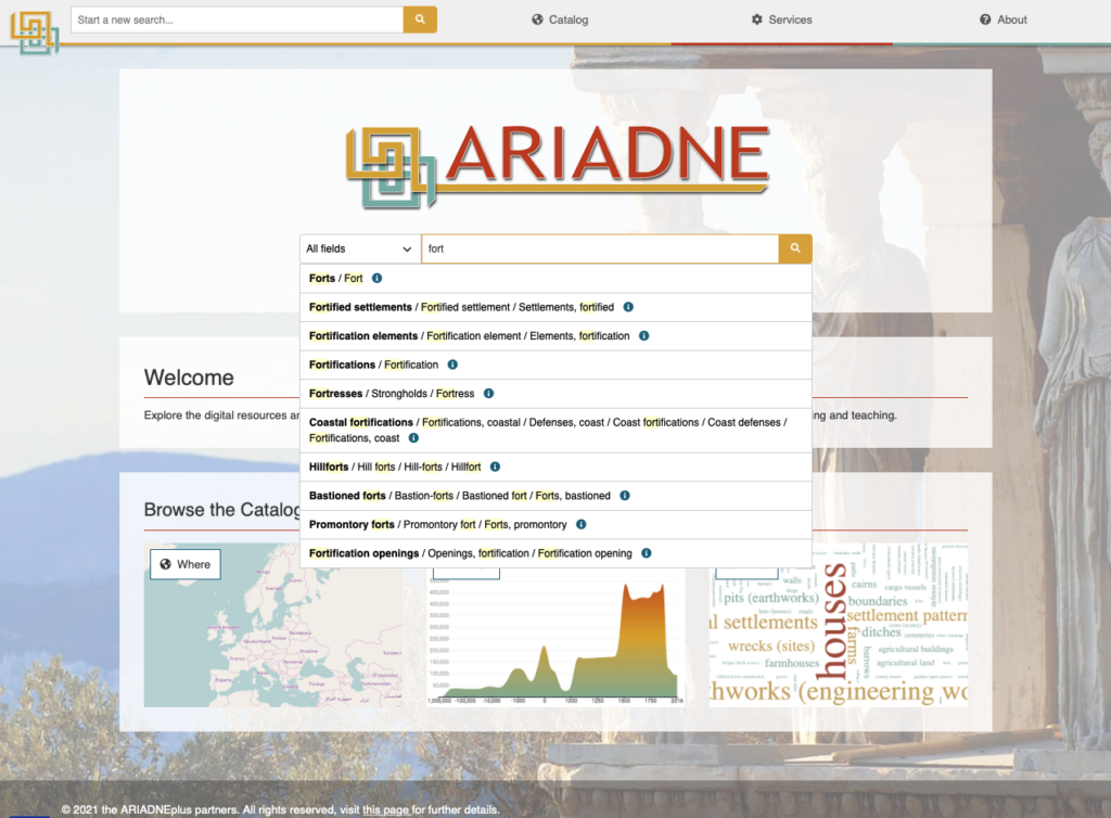 A screenshot of the portal showing the auto-complete function when searching for the first time.