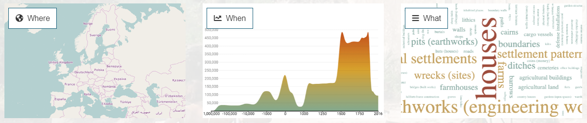 A section of the interface showing how you can search via geography, time period and subject matter.