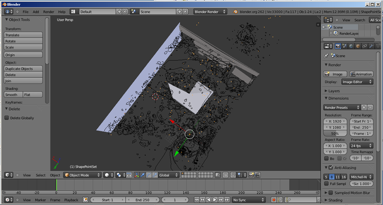 screenshot of data exported as .wrl and imported in Blender