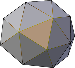 The yellow marked vertices describe the highlighted triangle in the 3D model