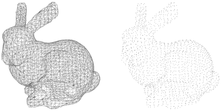 The Stanford Bunny as wire frame and point cloud model