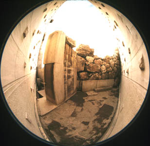 An picture of the older propylon on the Athenian Acropolis through a fish-eye lens
