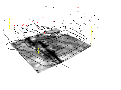 GIS layers combined to represent the metal object theme. they also show aerial photograph interpretations (line data) and geophysical survey data (raster image)
