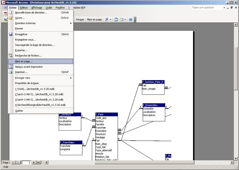 screenshot of the layout of table relationships