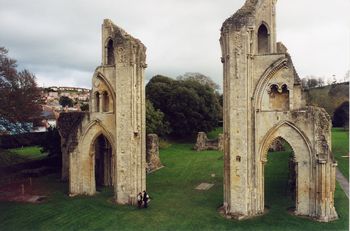 Photograph of Crossing piers from South nave aisle scaffolding at Glastonbury Abbey