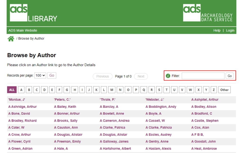 Image of Author Search functon in ADS library