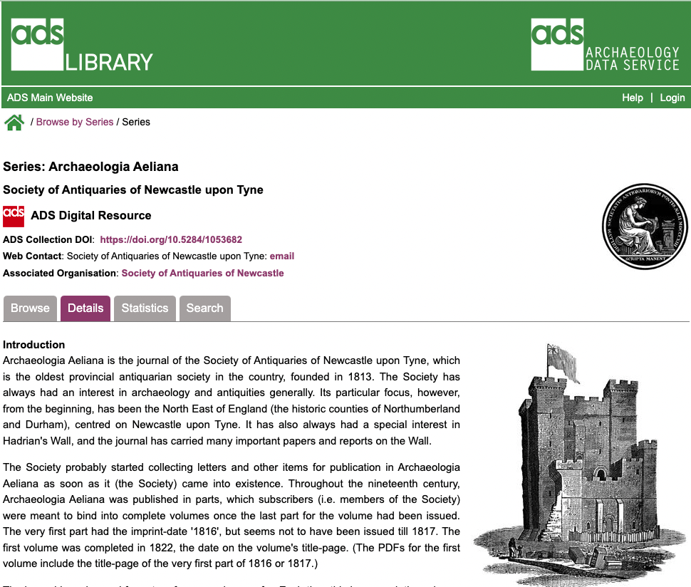 Screenshot of a Library interface 'Details" page which provides information on the Library collection.