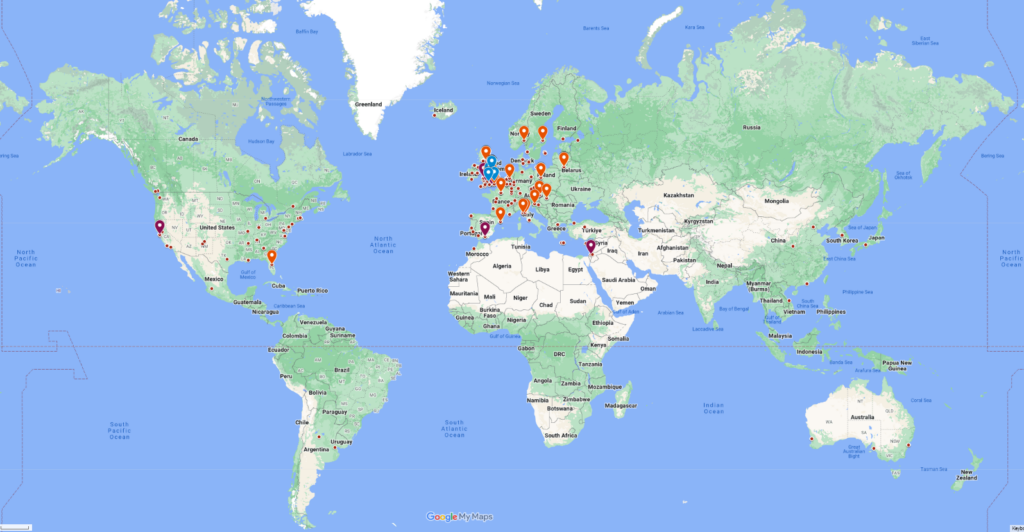 Map showing the locations of ADS staff presentations covering the whole world.