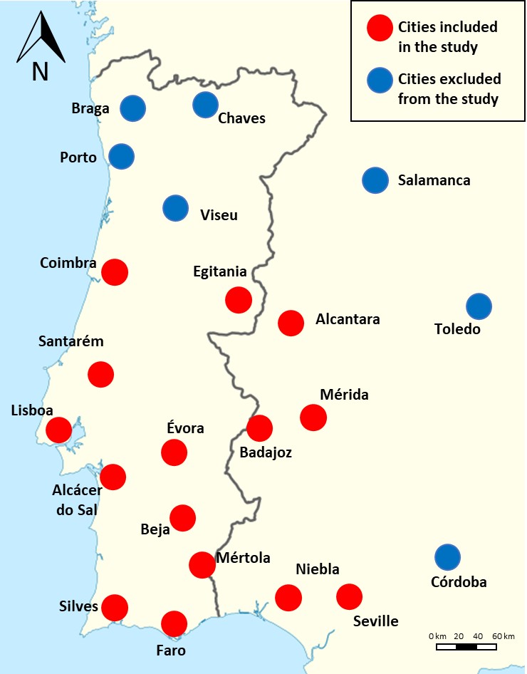 A map of Muslim cities within the Iberian peninsula