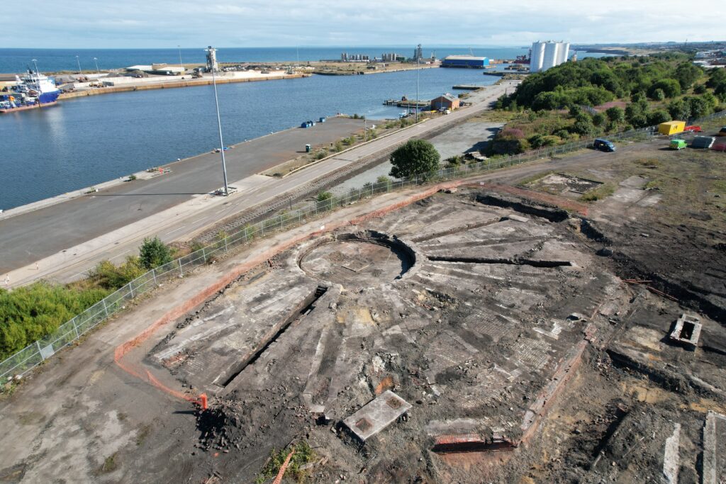 Drone shot of the rail turntable at Hendon Sidings, Port of Sunderland