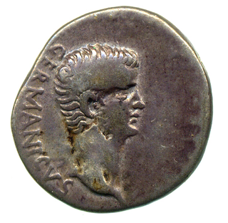 A image of a Roman silver coin of Germanicus