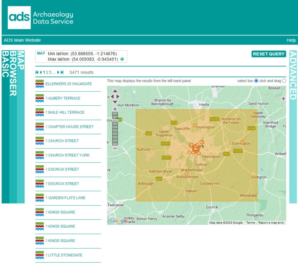 A screenshot of the ArchSearch map interface