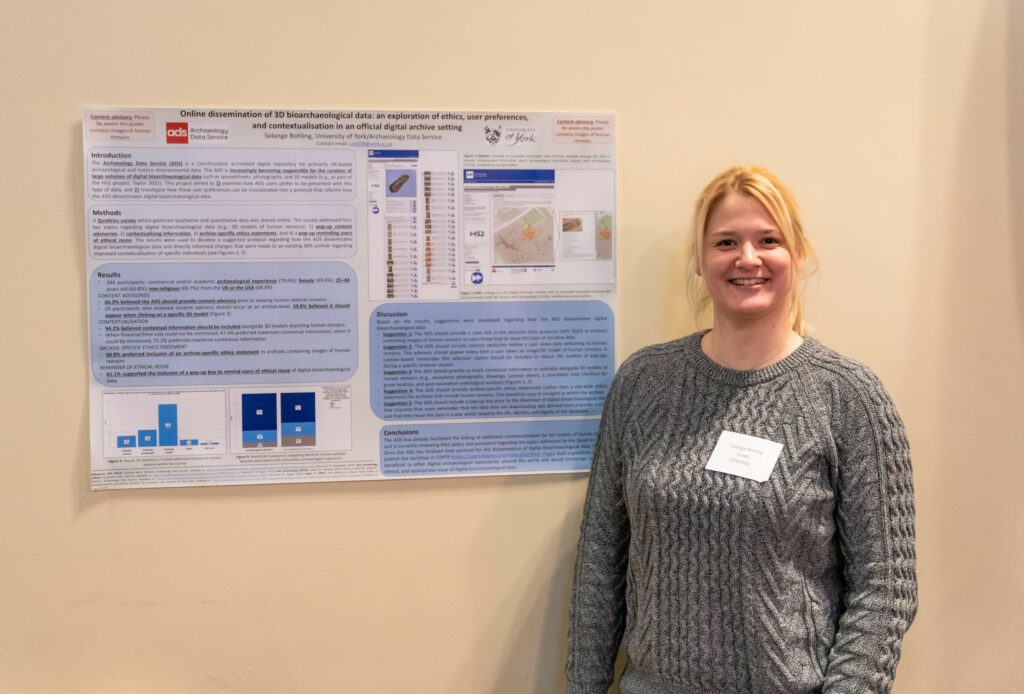 A picture of ADS Intern Solange Bohling presenting her poster at CAA UK