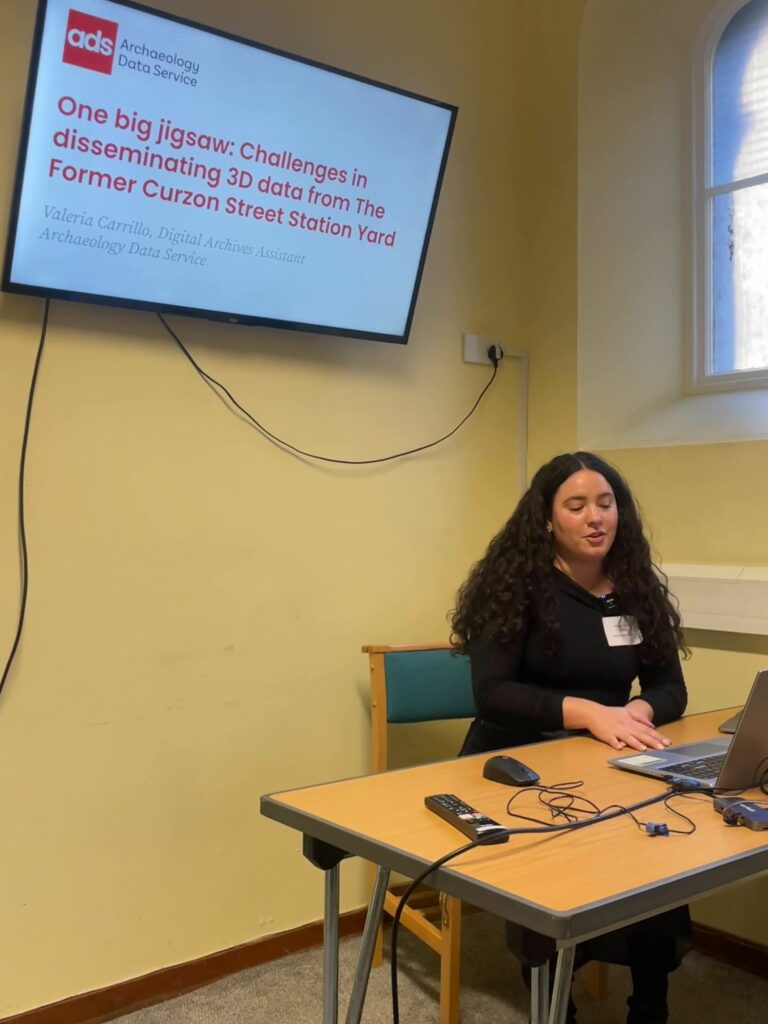 A picture of ADS staff member Valeria Carrillo Garza presenting at CAA UK