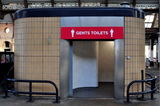 Photograph of the gents toilets in the York Railway Station.