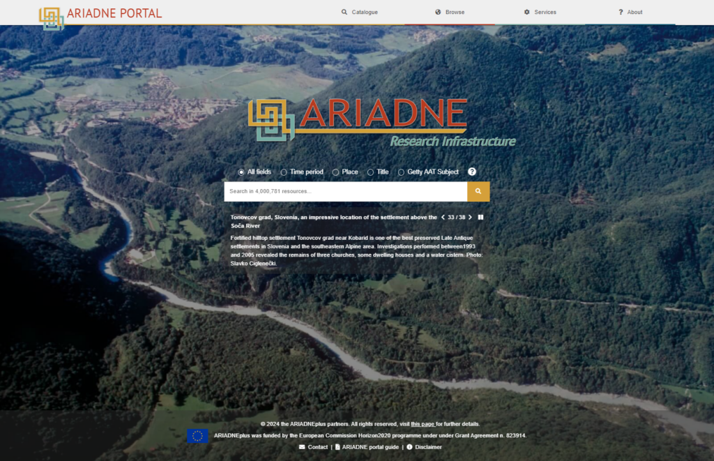 A screenshot of the Ariadne portal