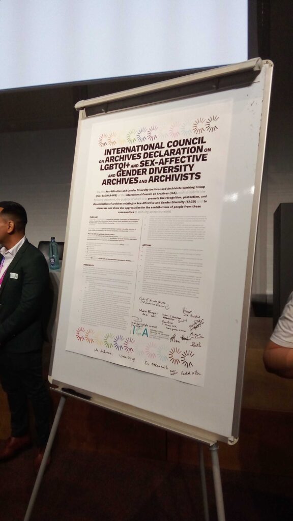The ICA Declaration on LGBTQI+ and Sex-Affective and Gender Diversity Archives and Archivists with lots of signatures 