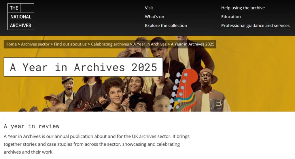 Web page for National Archives 'A Year in Review'