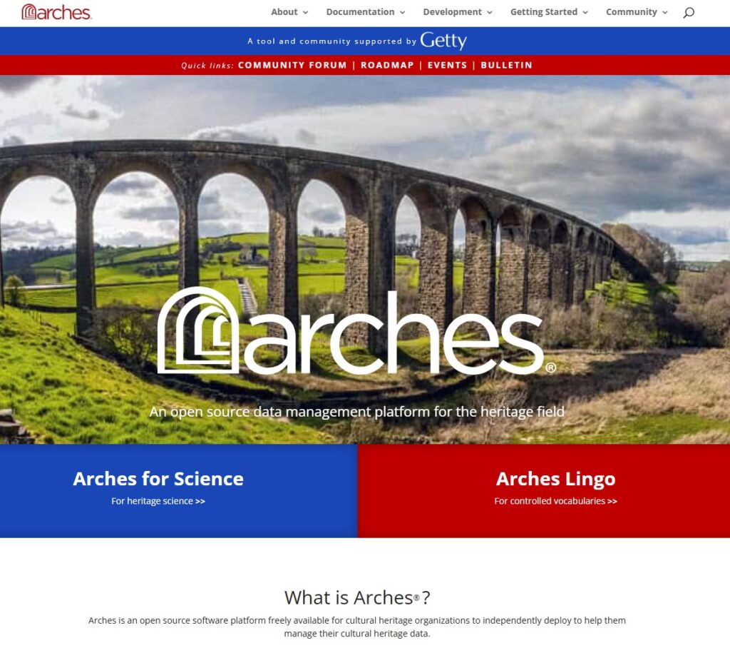 Screenshot of the Arches webpage