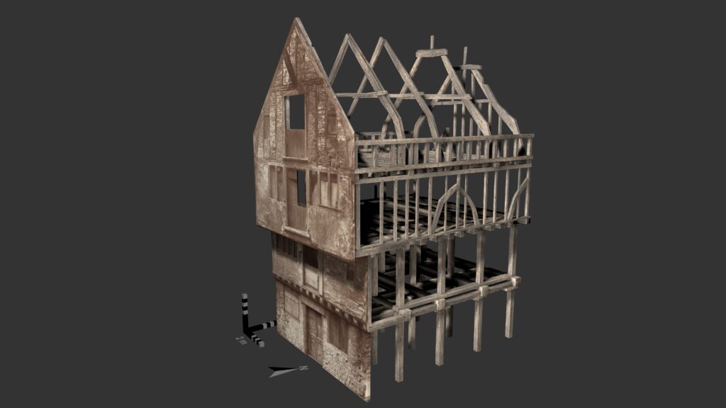 A 3D Model of a timber structure on a black background