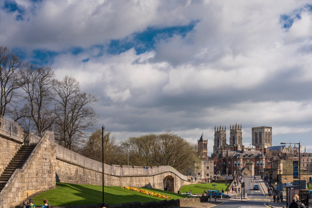 view of the York Walls with Minster in the background