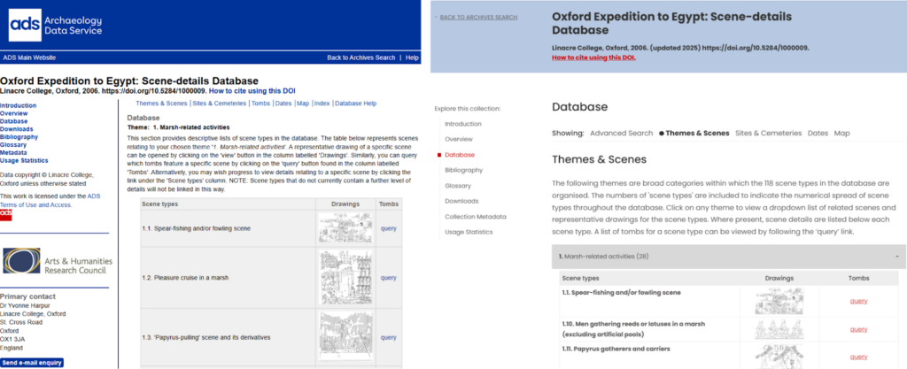 Side by side comparison of the old and new versions of the search pages for the database.