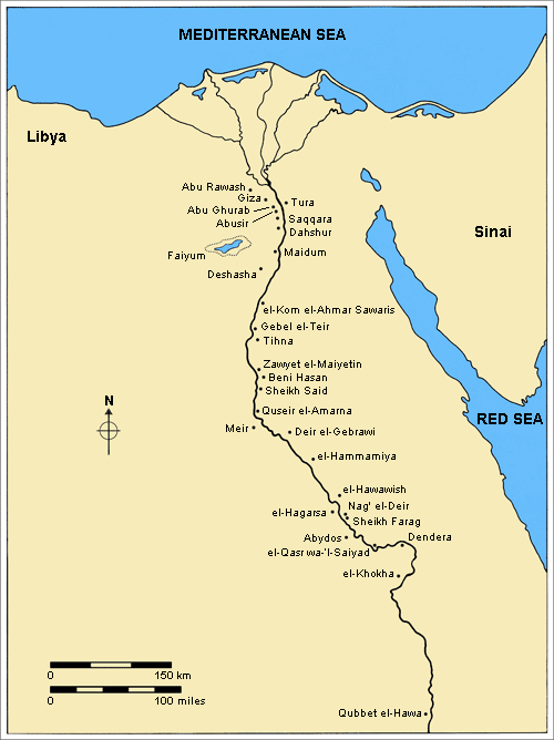 Map of Egypt with site names