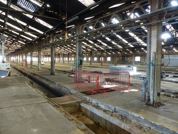 West Wall of the South Carriage Shed showing steel roof truss.