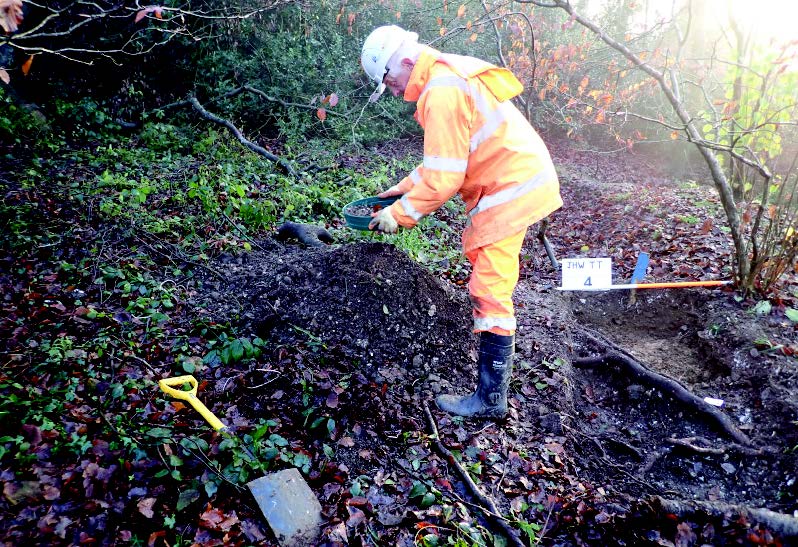 Working shot showing method of finds retrieval used during survey. Copyright HS2 Ltd. 
