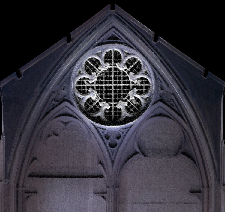 Thumbnail of Orthorectified image of point cloud showing internal section view of tracery in window C13.w (nave) at Binham Priory in England (UK).