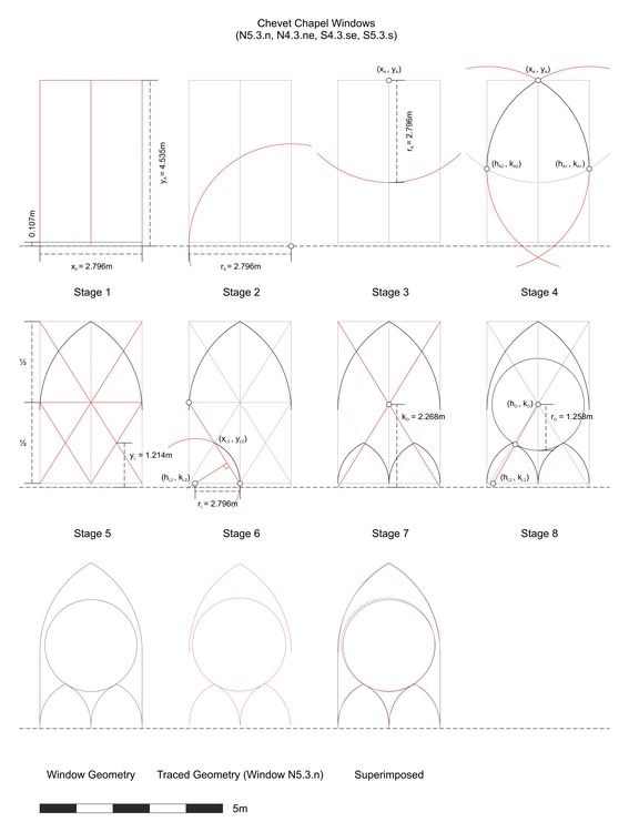 Thumbnail of Hypothesised step-by-step design process for window tracery in the chevet chapels at Reims Cathedral in France.