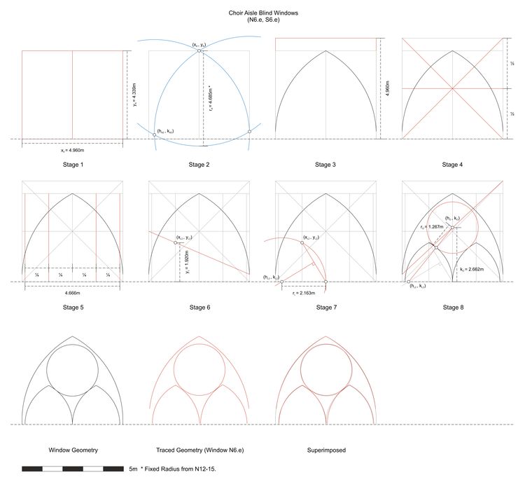 Thumbnail of Hypothesised step-by-step design process for blind tracery in N6.e (choir aisle) at Reims Cathedral in France.