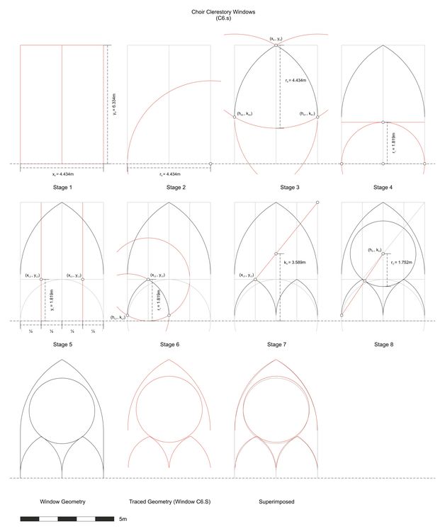 Thumbnail of Hypothesised step-by-step design process for window tracery in window C6.s (choir clerestory) at Reims Cathedral in France.