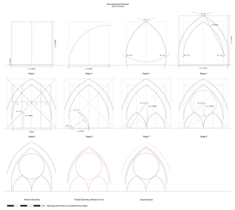 Thumbnail of Hypothesised step-by-step design process for window tracery in windows C11.n-C15.n (nave clerestory) at Reims Cathedral in France.