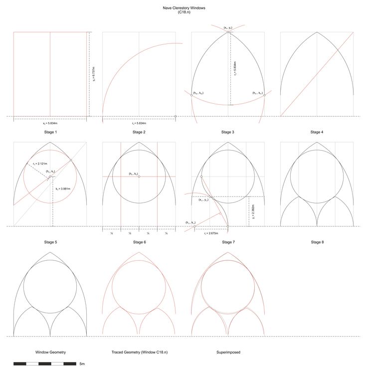 Thumbnail of Hypothesised step-by-step design process for window tracery in window C18.n (nave clerestory) at Reims Cathedral in France.